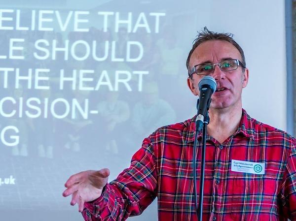 Carl talking into a microphone at #NotWestminster