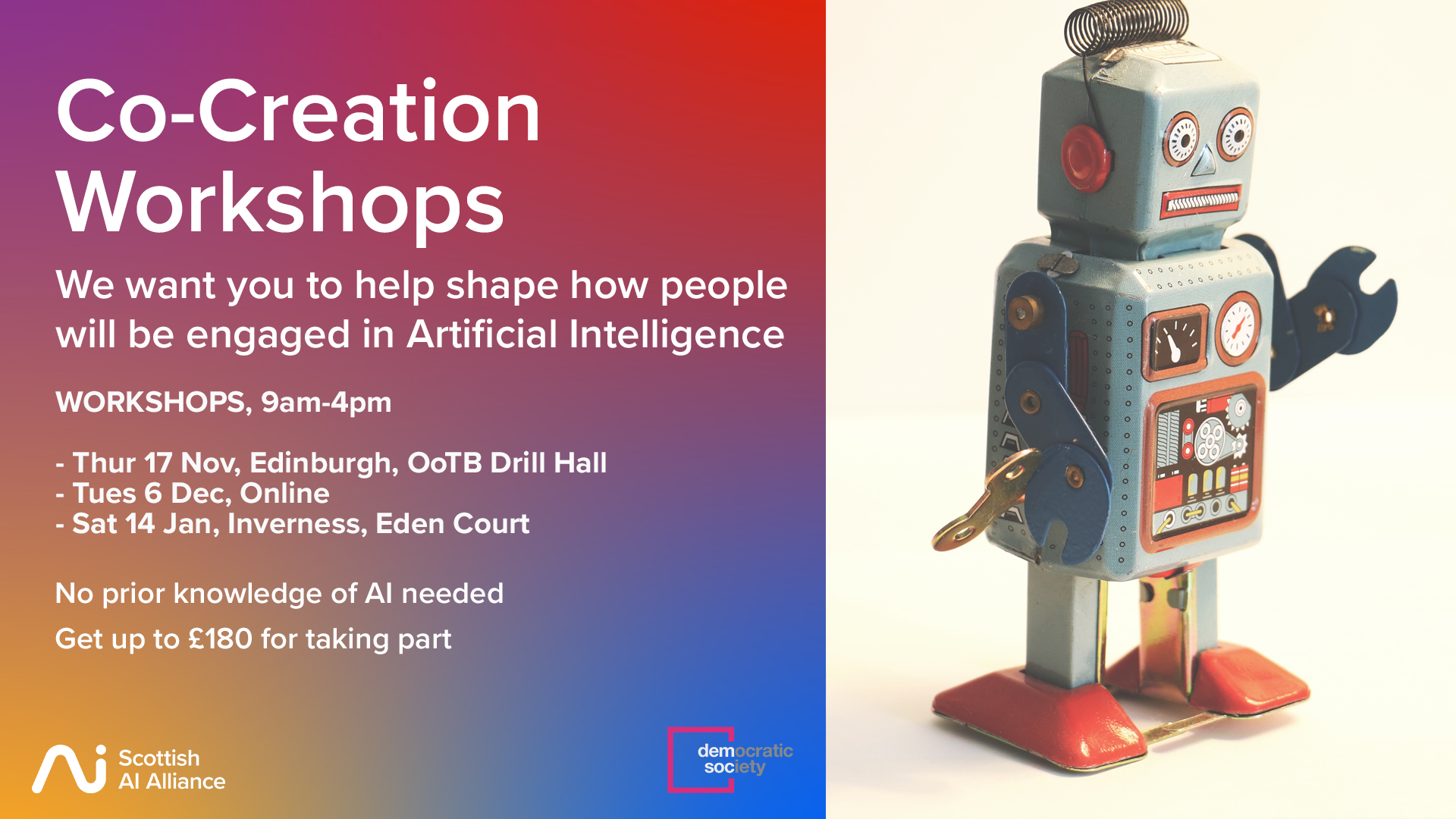 Co-creation workshops poster with dates and information from this page